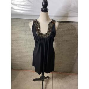 Laundry Shelli Segal Black Beaded Collar Sleeveless‎ Shift Dress Size 6